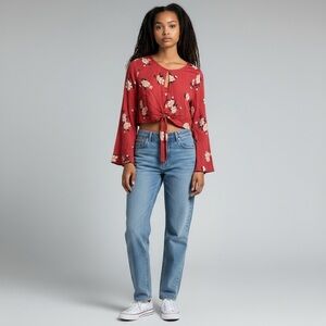 Elegant Floral Tie-Front Blouse